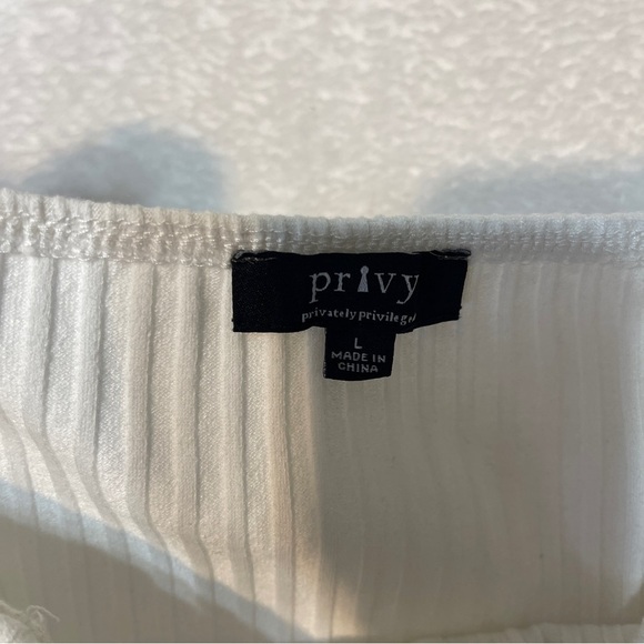 Privy Cream White Ribbed Off the Shoulder Bodycon Summer Nautical Beach Dress - Picture 4 of 11